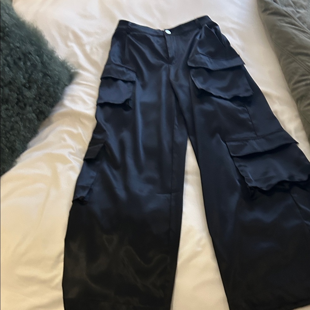 Hot & Delicious Black Wide Leg Cargo Pants
